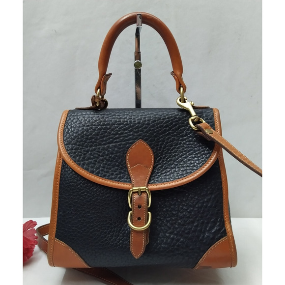 Dooney & Bourke Handbags - Dooney & Bourke Black Pebbled Leather Buckle Satchel Bag - Vintage Made in USA